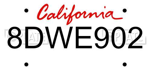 8DWE902 California License Plate