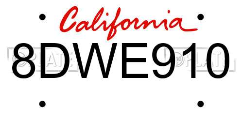 8DWE910 California License Plate