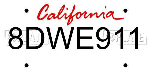 8DWE911 California License Plate