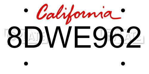 8DWE962 California License Plate