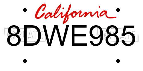 8DWE985 California License Plate