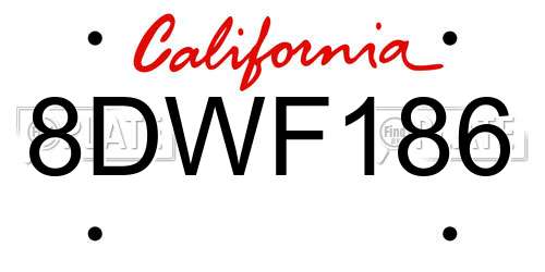 8DWF186 California License Plate