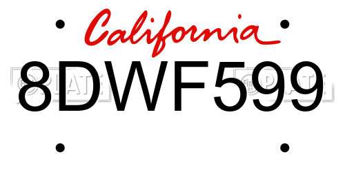 8DWF599 California License Plate