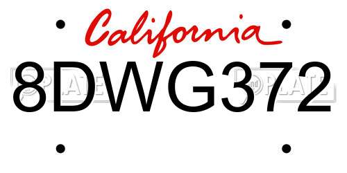 8DWG372 California License Plate