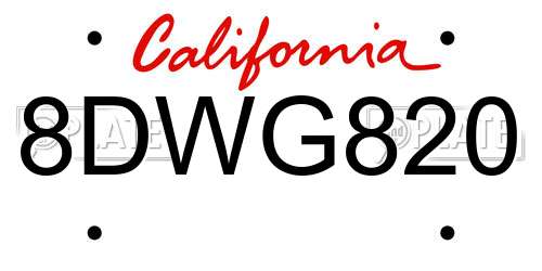 8DWG820 California License Plate