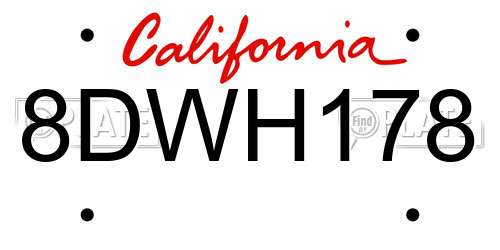8DWH178 California License Plate
