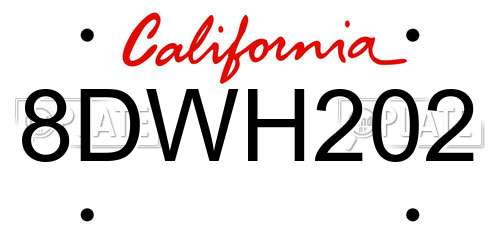 8DWH202 California License Plate