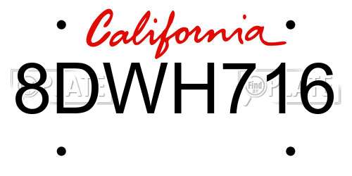 8DWH716 California License Plate