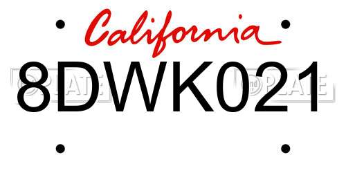 8DWK021 California License Plate