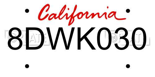 8DWK030 California License Plate