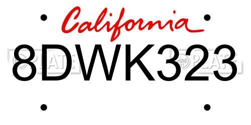 8DWK323 California License Plate