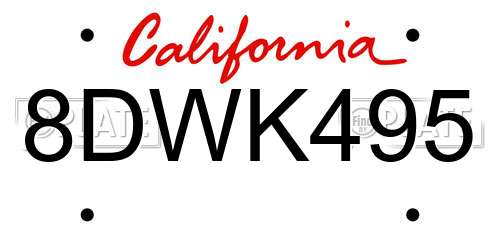 8DWK495 California License Plate