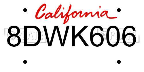 8DWK606 California License Plate