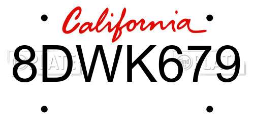 8DWK679 California License Plate