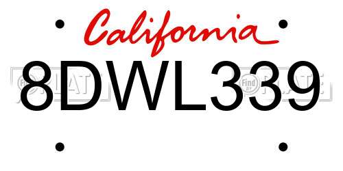 8DWL339 California License Plate