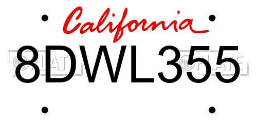8DWL355 California License Plate