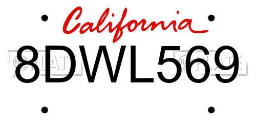 8DWL569 California License Plate