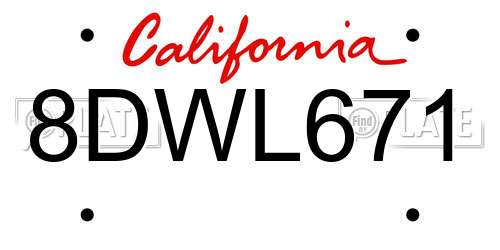 8DWL671 California License Plate