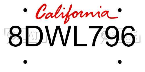 8DWL796 California License Plate