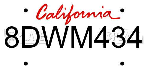 8DWM434 California License Plate