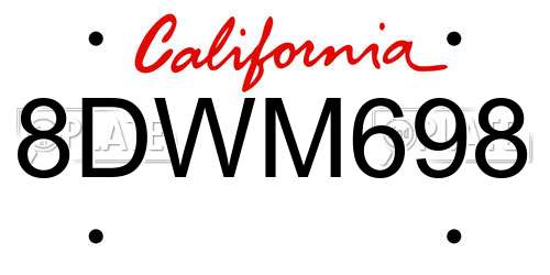 8DWM698 California License Plate