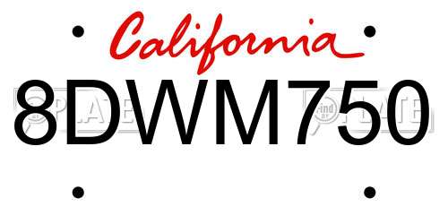 8DWM750 California License Plate