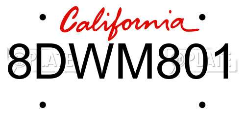 8DWM801 California License Plate