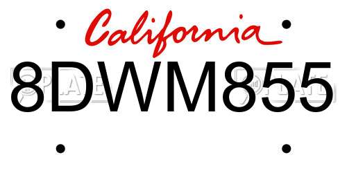 8DWM855 California License Plate