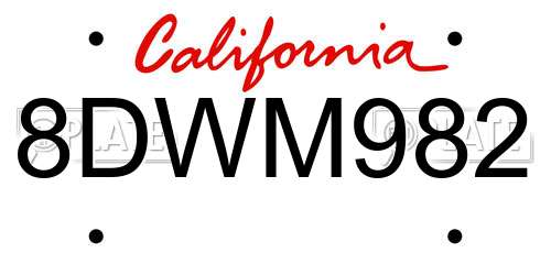 8DWM982 California License Plate