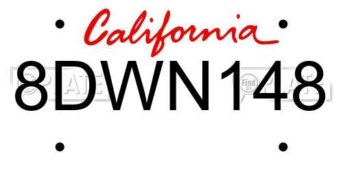 8DWN148 California License Plate