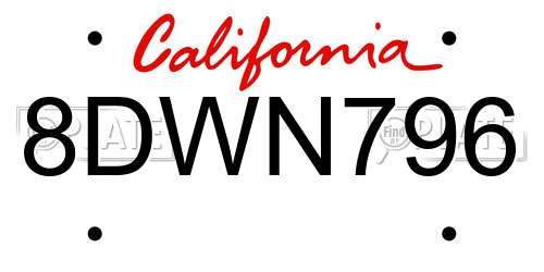 8DWN796 California License Plate