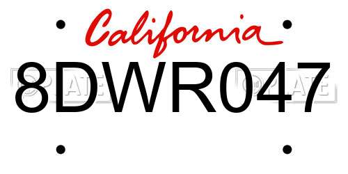 8DWR047 California License Plate