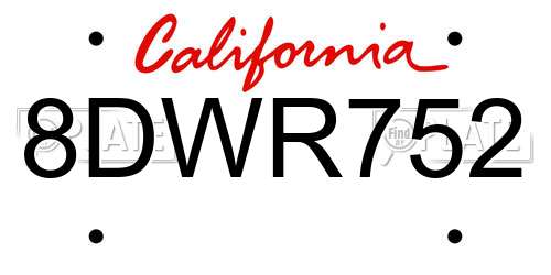 8DWR752 California License Plate