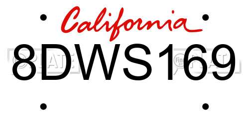8DWS169 California License Plate