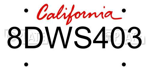 8DWS403 California License Plate
