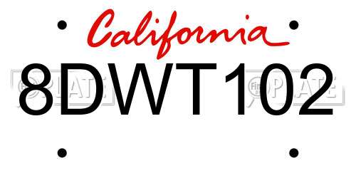 8DWT102 California License Plate