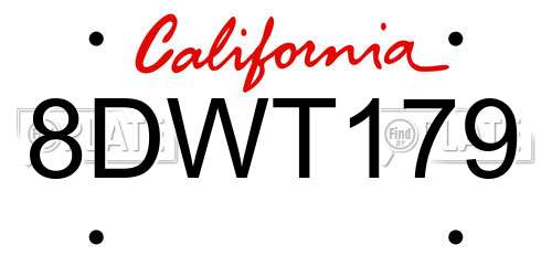 8DWT179 California License Plate