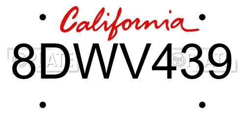 8DWV439 California License Plate