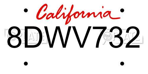 8DWV732 California License Plate
