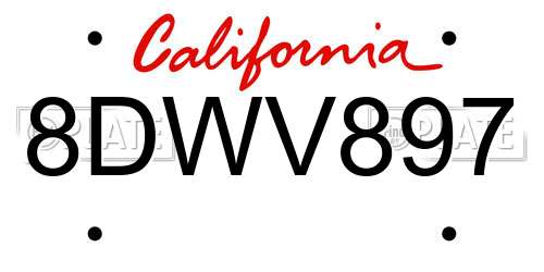 8DWV897 California License Plate