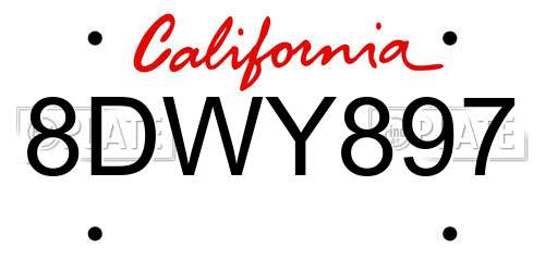 8DWY897 California License Plate
