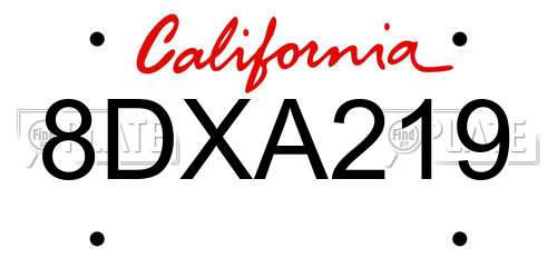 8DXA219 California License Plate