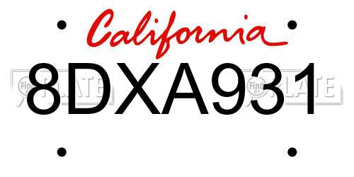 8DXA931 California License Plate