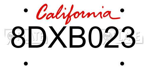 8DXB023 California License Plate