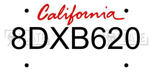 8DXB620 California License Plate