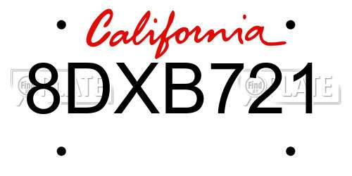 8DXB721 California License Plate