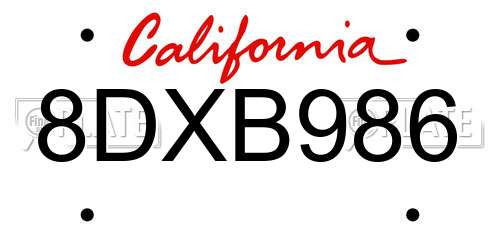 8DXB986 California License Plate