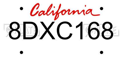 8DXC168 California License Plate