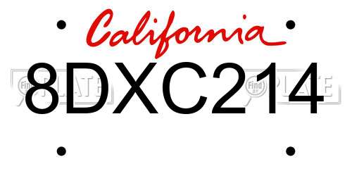 8DXC214 California License Plate