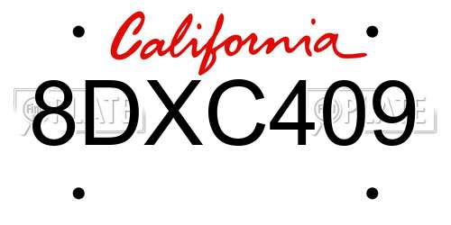8DXC409 California License Plate